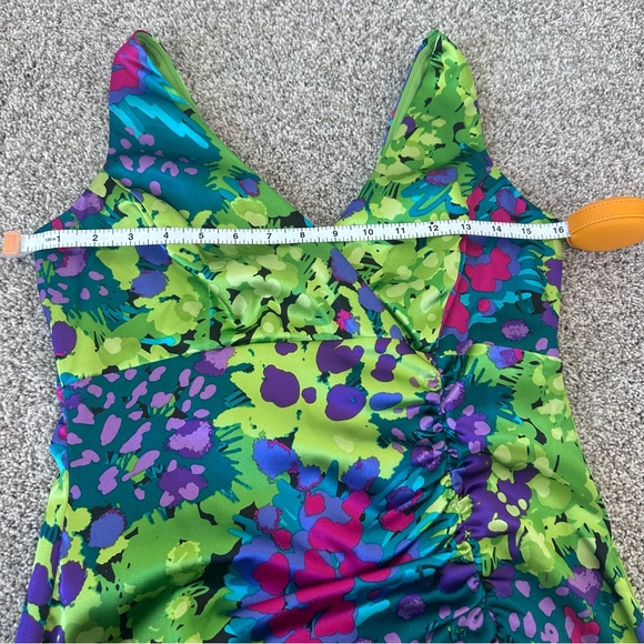 Vibrant Floral V-neck Dress Evan Picone Size 6, wedding, cocktail, chartreuse - Picture 5 of 12